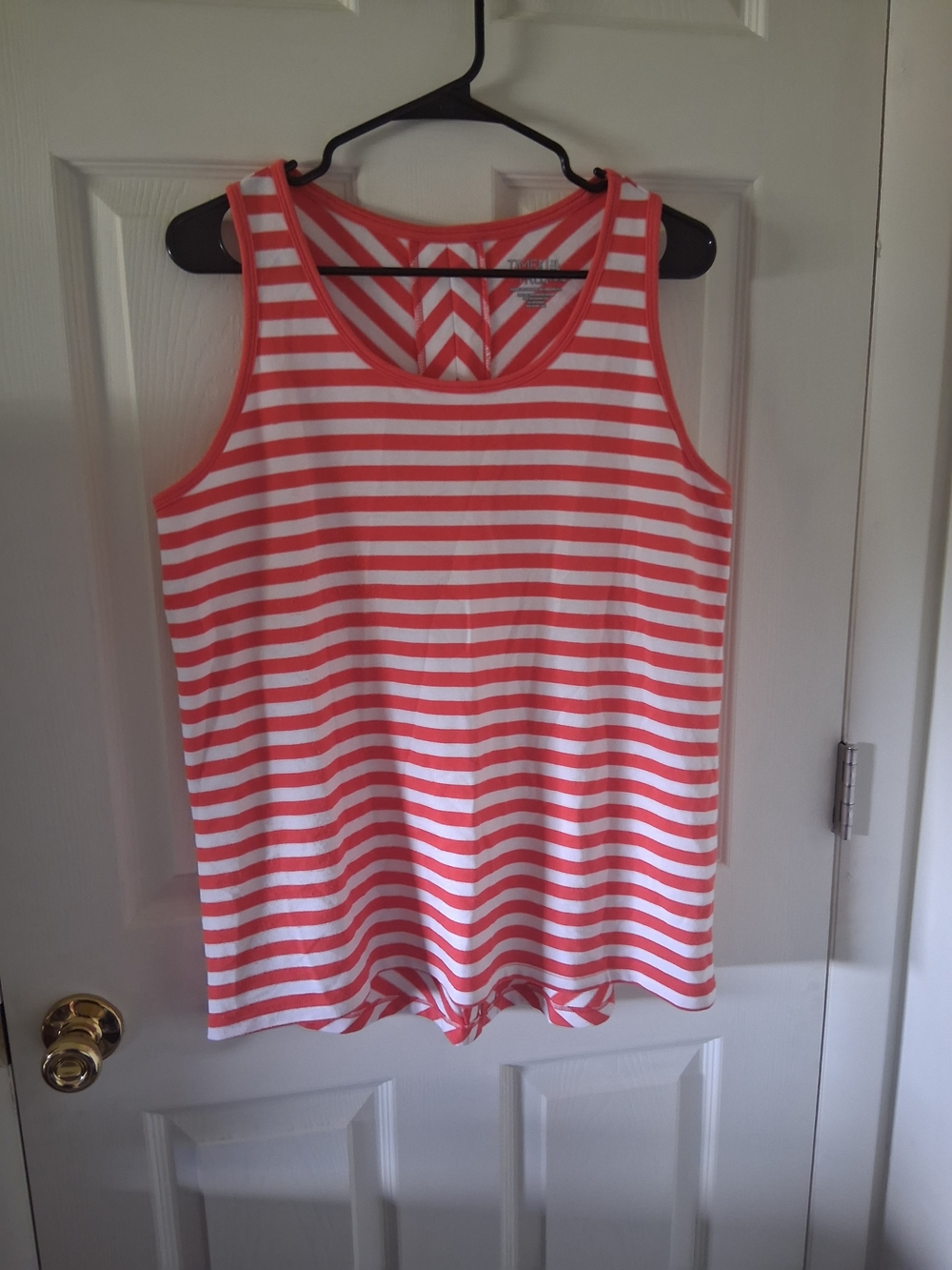 Time and Tru Coral and White Striped Tank Top